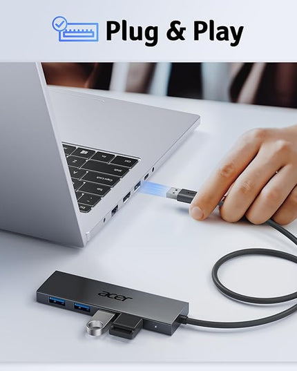 Acer USB Hub 4 Ports, Multiple USB 3.0 Hub, USBA Splitter for Laptop with Type C Power Port, Extender for A Port Laptop, PC, Desktop and More (2ft)