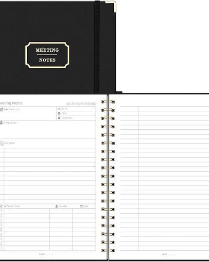 EMSHOI Meeting Notebook for Work - B5 Half Meeting Half Note Planner, 100 Pages, 100GSM Thick Paper, Hardcover, Project Organizer for Women Men Office, Business, Note Taking, 8"x10.2" - Black
