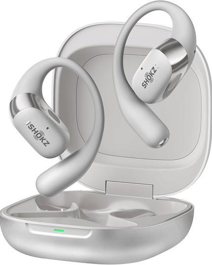 SHOKZ New OpenFit 2+ Open-Ear Headphones, Dolby Audio Enabled, Comfortable Earbuds with Soft Ear Hooks, 48H Playtime, IP55 Water-Resistant, USB-C Fast Charging, Wireless Charging, Carrying Bag, Grey