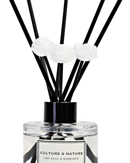 CULTURE & NATURE Reed Diffuser Set 4oz (120ml) Lime Basil & Mandarin Scented Diffuser with Sticks Home Fragrance Reed Diffuser for Bathroom Shelf Decor