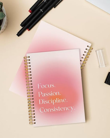 Pink Aura Inspirational Spiral Journal Notebook 5.5x8.3in, Motivational Journal for Women, Focus Passion Discipline Consistency Notebooks for Note Taking, Pink Aesthetic Hardcover Notebook