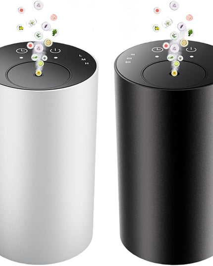 Waterless Essential Oil Diffuser, Portable Aromatherapy Diffuser, Mini Scent Machine, Battery Operated, 1/4/8-Hour Timer, 20ml Capacity, 3 Mist Levels for Home, Car, Room Office.No Included Oil(2pcs)