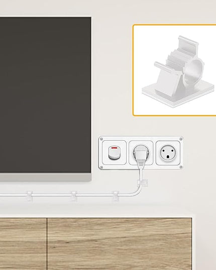 Viaky 30pcs Self-Adhesive Cable Clips-Reusable Adjustable Nylon Bracket Automobile, Indoor and Outdoor Desk Wall Wiring Wire Fixing Management Suitable for Cable Width 0.3''(White)