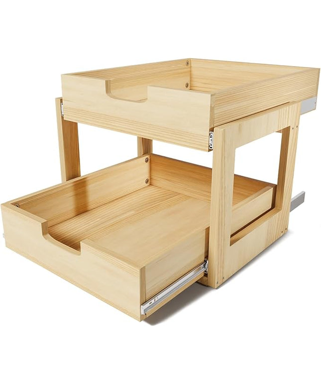 Gsskny Pull Out Cabinet Organizer, 23''W×21''D Sliding Drawers for Cabinets, 2 Tier Soft Close Slide Out Wooden Pull out Drawers, Base Cabinet Organization for Kitchen, Pantry, Bathroom