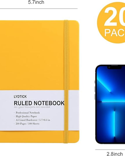 20 Pack Journals for Writing College Ruled Notebooks Journal in Bulk, Hardcover Notebooks (200Pages) for Note Talking, Lined Bullet Journals for Home School Office, 5.7"x8.4", Yellow