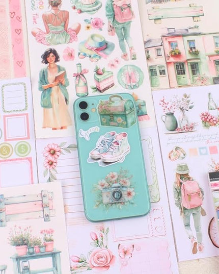 Dwpetzo Breezy Holiday Scenery Pre-Cut Journal Sticker Book for Women Journaling, Assorted Materials Paper PET Washi Stickers for Scrapbooking, Junk Journal Supplies, Planner, Collage, Crafts Arts