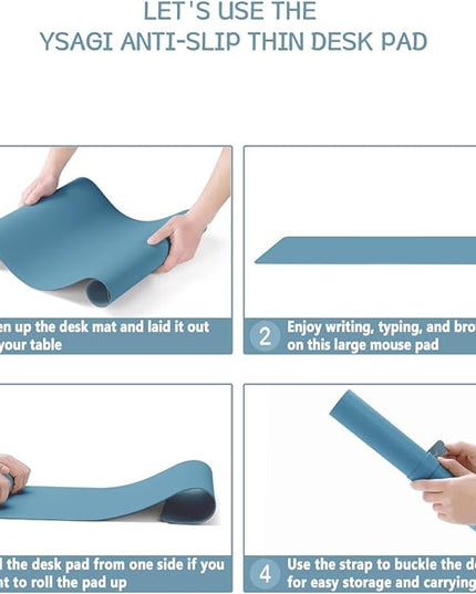 YSAGi Non-Slip Leather Desk Pad L Size, Waterproof Laptop Computer Desk Keyboard Mat, Table Protector Blotter Mat, Large Mouse Pad for Office/Work/Home/Decor(Blue, 35.4" x 17")