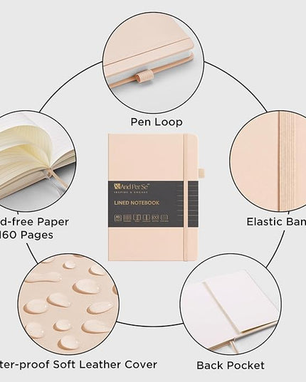 &And Per Se Lined Journal Notebook, 160 Pages, A5 5.7 x 8 inches College Ruled Thick Paper Notebook Journals for Writing, Hardcover Notebooks for Women Men Office School (1 Pack, Light Apricot)