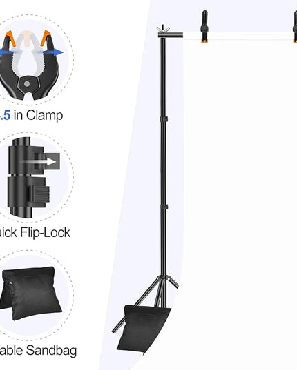 EMART Backdrop Stand 10x8.5ft(WxH) Photo Studio Adjustable Background Stand Support Kit with 2 Crossbars, 8 Backdrop Clamps, 2 Sandbags and Carrying Bag for Parties Events Decoration