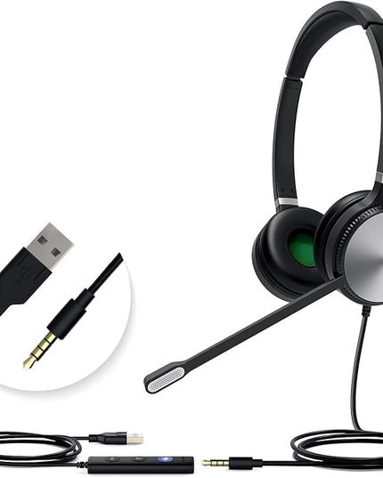 Yealink UH36 Professional USB Headset, Wired Headphones for Computer PC Laptop Work Headset with Noise Canceling Mic for Call and Music（for Teams Certified, Stereo,3.5mm Jack/USB Connection）