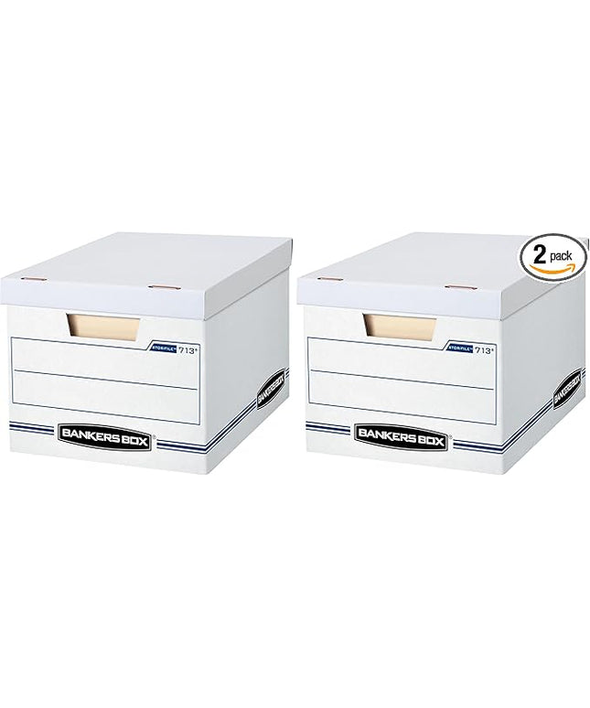 Bankers Box 12 Pack STOR/FILE Basic Duty File Storage Boxes, Standard Assembly, Lift-off Lid, Letter/Legal, White/Blue