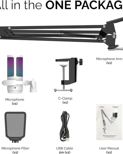 IXTECH Gaming Microphone for PC with Boom Arm, Podcast Condenser Mic with Pop Filter, Quick Mute Button, Gain Knob, Mic Arm and Computer Mic with Gain Control for Streaming Podcasting Recording