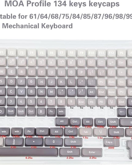 134 Keys MOA PBT Keycaps Set for Cherry Gateron MX Switches Mechanical Keyboard Key Cap (Gradient Gray)