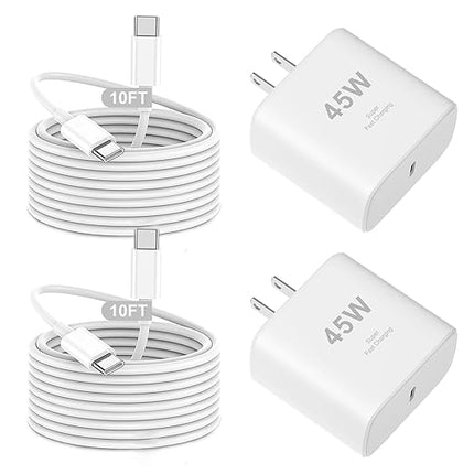 iPhone 17 16 Pro Max Charger Fast Charging,2Pack 45W USB C Super Fast Charger & 10FT Long Type C Charging Cable Cord for iPhone 17 Pro Max/17 Pro/17 Air/17/16 Pro Max/15,iPad Pro/Mini/Air,Galaxy S25
