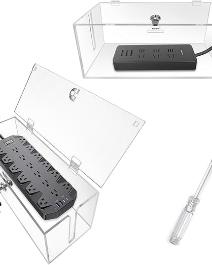 2PC Cable Management Box with Lock,Acrylic,Cable Organizer Box & Power Strip Cover, Wire Organizer for Surge Protector Power Strip,TV Computer,Cable Wires of Home,Office,Child and Pet Proof