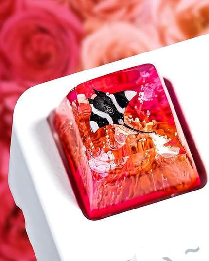 Manta Ray Artisan Keycap Pink Orange Ocean Coral R1 SA Profile Custom Sea Creatures Keycaps 1U ESC Handmade Gaming Resin Key Cap Cherry MX Switch Compatible Mechanical Keyboard Manta Ray Lover Gift