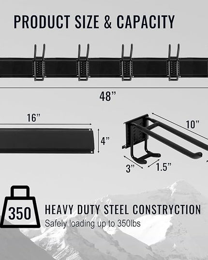 Wall Mount Tool Storage Rack, Garage Organization, Heavy Duty Garage Storage Tool Organizer, Garden Tool Wall Hooks and Hangers, Hold Up to 350lbs Black 2Pack