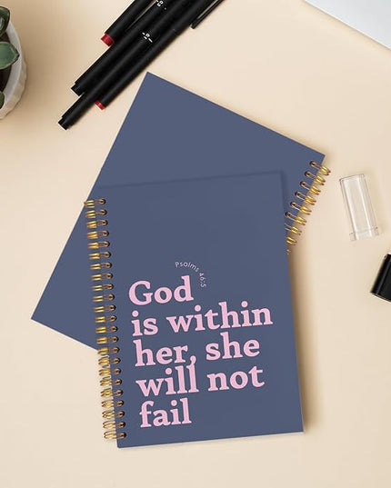 Inspirational Christian Spiral Journal Notebook 5.5x8.3in,God is Within Her She Will Not Fail,Psalm 46:5 Bible Prayer Journal,Christian Gifts for Women,Inspirational Religious Hardcover Notebook