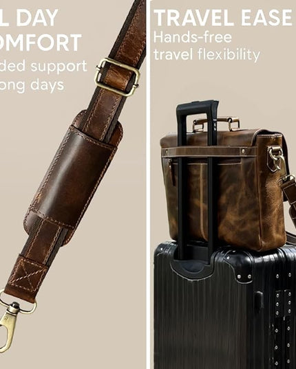 RUSTIC TOWN 16" Leather Laptop Messenger Bag for Men - Full Grain Leather Briefcase Computer Satchel Office Crossbody Bag