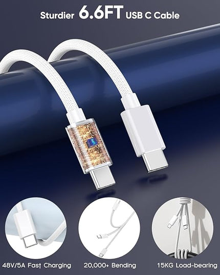 USB C to USB C,240W USB-C Woven Charge Cable,6.6ft 2Pack USB C Cable Fast Charging Cord for Apple MacBook Pro/MacBook Air,iPad Pro/Air,iPad mini,iPhone 16 15 Pro Max Plus Compatible 140W/100W/60W/45W