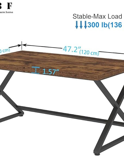 IBF Rustic Computer Desk, Industrial 47” Home Office Desk, Farmhouse Wood Metal Work Desk for Writing Study, Vintage Minimalist Executive Workstation PC Gaming Table in Bedroom, Rustic Brown