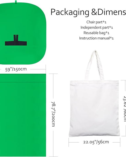Portable Green Screen Chair, 59 in Greenscreen Backdrop with Stand Double Sided Foldable Green Background, Chroma Key, for Video Chats and Meetings, Photography, Photo Zoom, Streaming Games