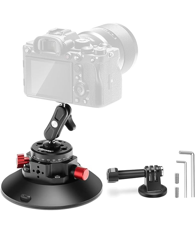NEEWER 6"/15.2cm Camera Suction Cup Mount with Ball Head Magic Arm, Metal Suction Cup Mount on Car Windshield Dash for Camera/Action Camera/Phone Holder, with 1/4" & 3/8" Mounting Holes for ARRI