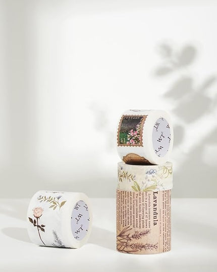 WT Petals & Parchment Washi Sticker Tape Set, 4 Rolls, Original Vintage Floral Designs, Decorative Masking Tape for DIY Crafts, Journaling, Scrapbooking, Planners, and Adhesive Paper Stickers