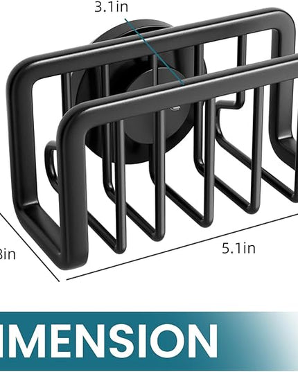 TAILI Sponge Holder for Kitchen Sink with Strong Suction Cup, Rustproof Aluminum Sink Caddy, Removable Sponge Holder, Dish Brush for Scraper - Black