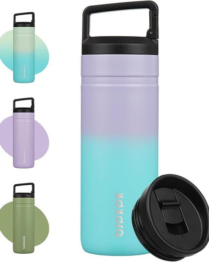 BJPKPK Insulated Water Bottle with 2 Lids,20 oz Double Wall Stainless Steel Vacuum Tumbler Travel Coffee Mug,Wide Mouth Thermal Cup,Lavender Green