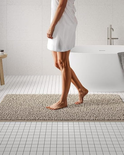 MAYSHINE Round Area Rug Set for Bathroom | Soft Plush Chenille Bath Mat, Water Absorbent Non-Slip Bathroom Rug | Washable Shag Carpet for Shower, Bedroom, or Home Décor | 36"x36" (Round) | Beige