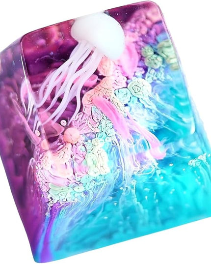 Jellyfish Artisan Keycap Purple Light Blue Ocean R1 SA Profile Custom Sea Creature Keycaps 1U ESC Handmade Gaming Resin Key Cap Cherry MX Switch Compatible Mechanical Keyboard Jellyfish Lover Gift