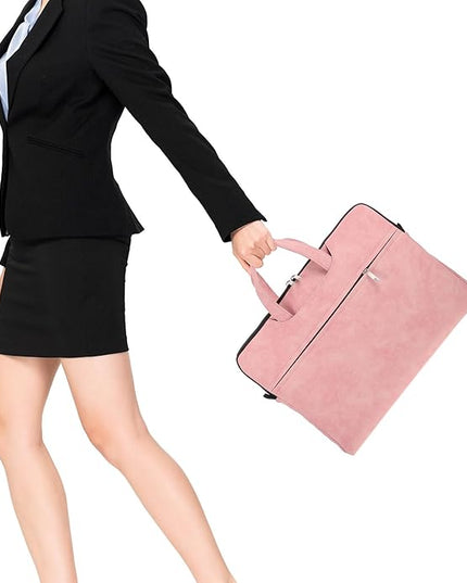TOBBOMEY Portable Laptop Handbag for Women 15.6 Inch Pink Tablet Shoulder Bag with Adjustable Strap Waterproof Crossbody Computer Bag for Travel and Work
