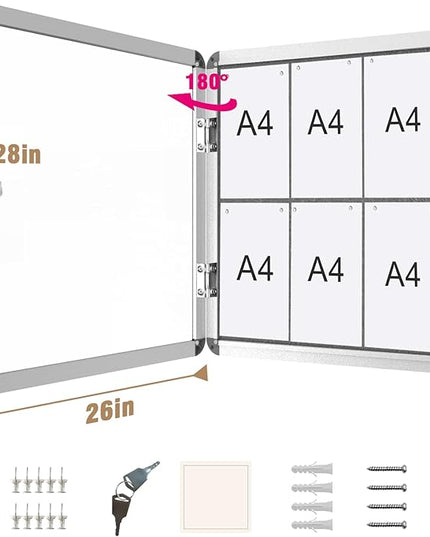 Mifuro 28"x26" Enclosed Bulletin Board, Lockable Weather-Resistant Aluminum Cork Noticeboard for School & Office, Silver Frame w/Grey Flet