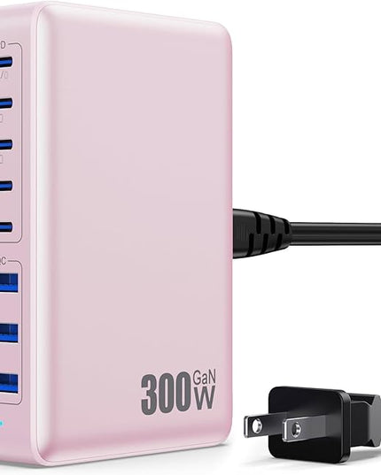 USB C Charger 300W USB C Charger Block, 8-Ports GaN IV Fast Charging Station Hub,PD 100W Laptop Charger Adapter,for MacBook Pro/Air/iPad/iPhone16/15/14/Apple Watch/DELL/Samsung for Home Office