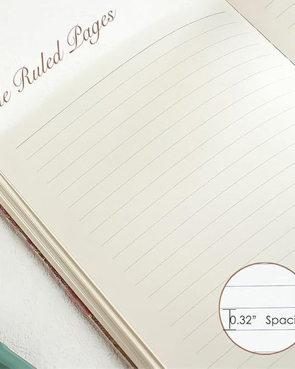Flower Notebook, Hardcover, Lay Flat, A5, 6x8, Wide Ruled Pages, Writing Journal for Women, Pretty Notebook, Recipe Journal, Garden Journal, Gratitude Journal, Plum Blossom, Green