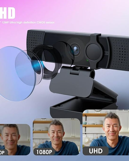 4K Webcam for PC & Laptop - Ultral HD 4K, AI Autofocus, Support DZoom and ePTZ, Built-in Noise-Canceling Mics and Slidable Privacy Cover for Business Meetings, Conferencing & Video Calls