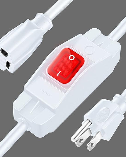 Weewooday 3 Prong Outdoor Extension Cord with Waterproof Switch 1875W Heavy Duty 14/3 SJT Cable Inline On/Off 15A 125V Grounded Outlets Plugs for Appliances (White, 1.5 ft), (HU-XI-81)
