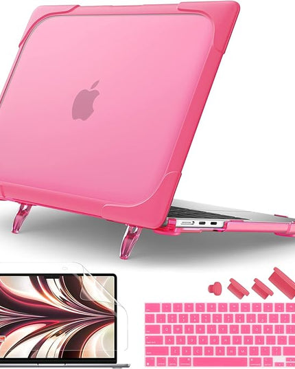Batianda for New MacBook Air 13.6 inch Case 2025 M4 2024 2022 Release Model A3240 A2681(M2) A3113(M3), Heavy Duty Shockproof Protective Hard Shell with Fold Kickstand & Keyboard Cover, Pink