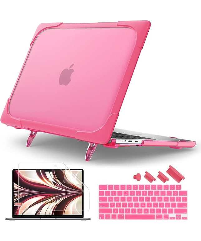 Batianda for New MacBook Air 13.6 inch Case 2025 M4 2024 2022 Release Model A3240 A2681(M2) A3113(M3), Heavy Duty Shockproof Protective Hard Shell with Fold Kickstand & Keyboard Cover, Pink