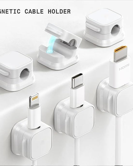 Generic 6 Pack Magnetic Cord Holder, Adhesive Wire Organizer, Under Desk Cable Clip Management, Cord Keeper Organizer for Office Home Desk Wall Nightstand (White)