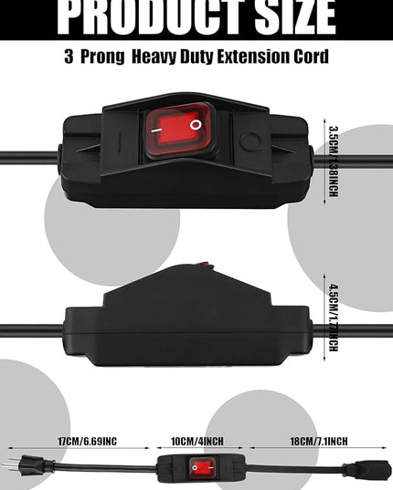 Weewooday 1.3ft Extension Cord with Switch, 3 Prong Weather Proof Extension Cord with on Off Switch, Heavy Duty 15a 125v 1875w Grounded Outlets Plugs for Indoor/Outdoor Electrical Appliances