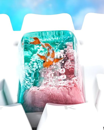 Kohaku Koi Artisan Keycap Pastel Pink and Blue Ocean R1 SA Profile Custom Keycaps 1U ESC Handmade Gaming Resin Key Cap Cherry MX Switch Compatible Mechanical Keyboard Koi Lover Gift