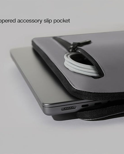 Incase Compact Laptop Sleeve with Flight Nylon - 14-inch MacBook/Laptop & iPad/Tablet Sleeve - Faux Fur Lining, Lightweight, Durable, Weather Resistant, Slip Pocket for Accessories - Conte Grey