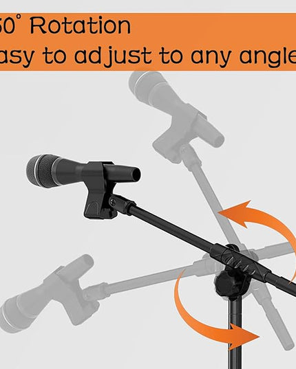 Mic Stand Floor with Boom Arm Microphone Stand with Heavy Weighted Base, Adjustable Height 25" to 69", Music Stand with Mic Holder, Cable Clips for Performance, Podcast, Recording Studio, Karaoke