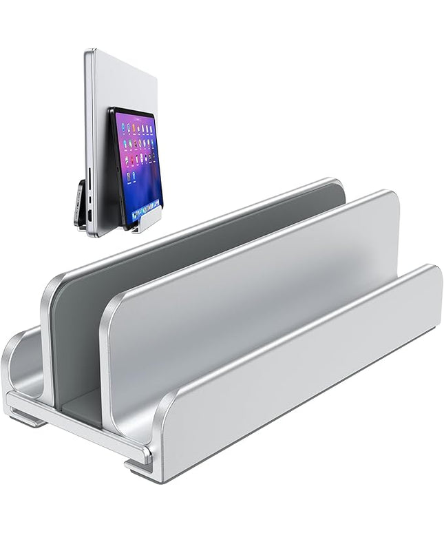 Vertical Laptop Stand, Aluminum Laptop Holder, Adjustable 3-in-1 Design, Compatible with MacBook, MacBook Pro/Air, Dell, HP, Lenovo, Up to 17.3 inches (Silver)