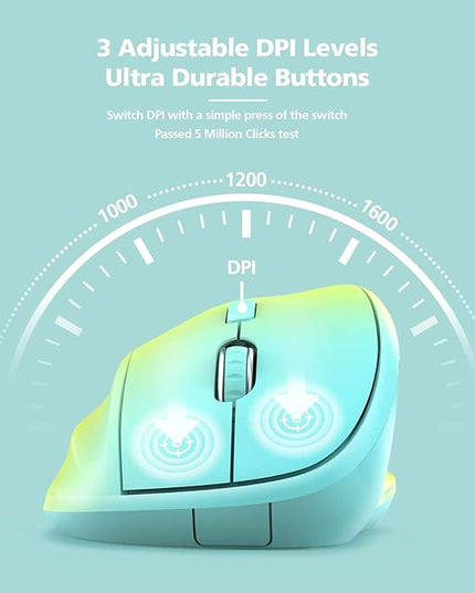 Ergonomic Wireless Mouse with USB Receiver for PC Computer, Laptop and Desktop, Ergo Mouse Vertical with Silent Clicks Long Battery Life, Up to 1600 DPI & 1 AA Battery Powered, YellowBlue
