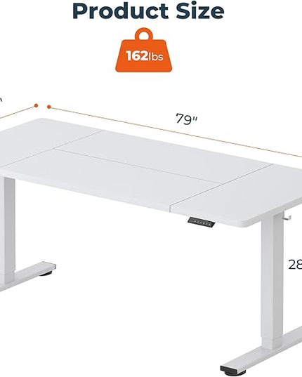 Adjustable Standing Desk, Large 79x31 Inches Standing Desk with Cable Management, Height Adjustable Home Office Computer Desk with Memory Preset& Cup Holder, White