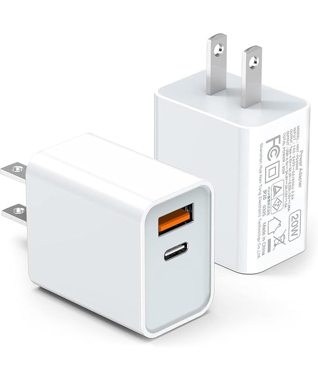 LCGENS USB C Wall Charger Block 20W, 2-Pack Dual Port PD Power Delivery Fast Type C Charging Block Plug Compatible with iPhone 11/12/13/14/15/16/17 Pro Max, XS/XR/X, Ipad Pro, Samsung Galaxy