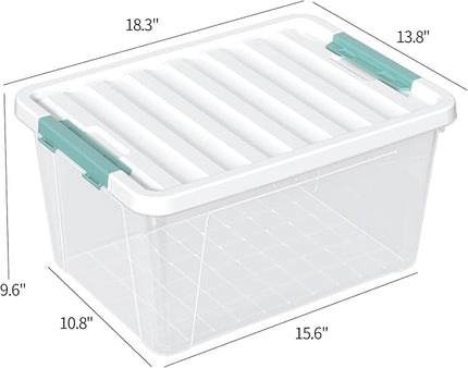 4-pack 35 Quarts Latching Storage Boxes, Large Clear Plastic Storage Tote Bins with Lids
